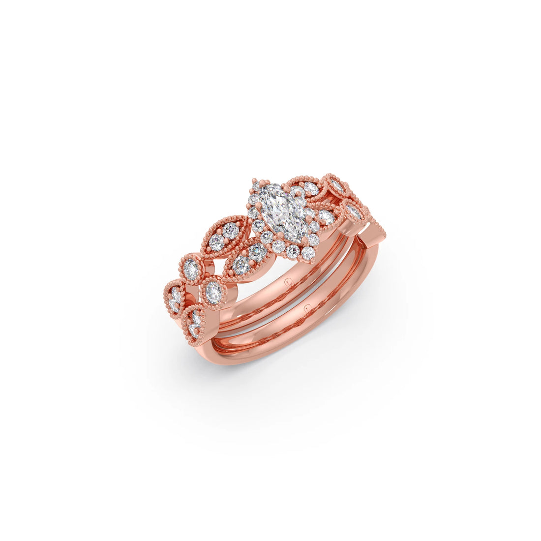 Marquise Solitaire with Round Diamond Petal Accents Stackable Ring