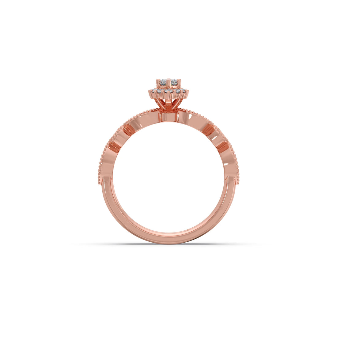 Marquise Solitaire with Round Diamond Petal Accents Stackable Ring