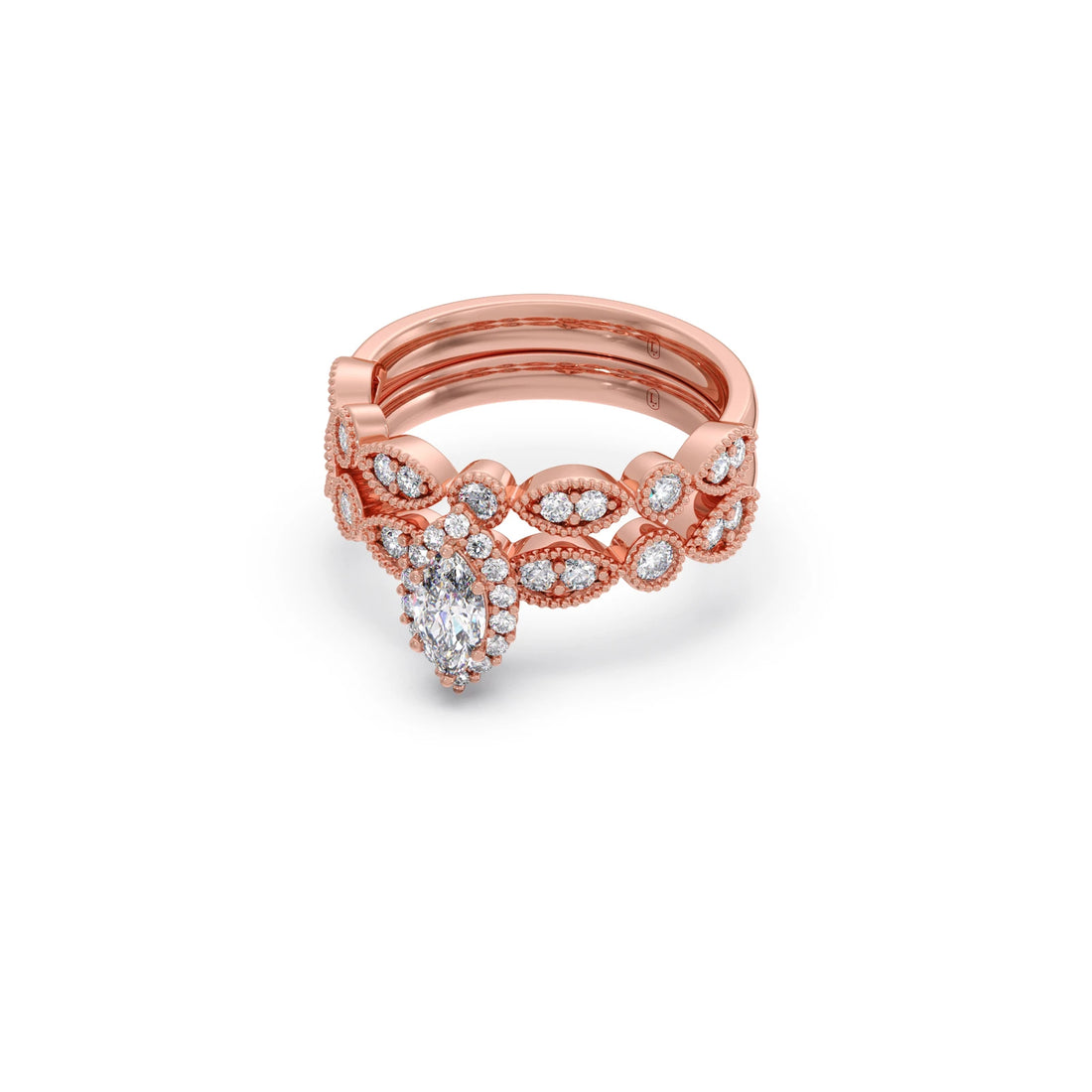 Marquise Solitaire with Round Diamond Petal Accents Stackable Ring