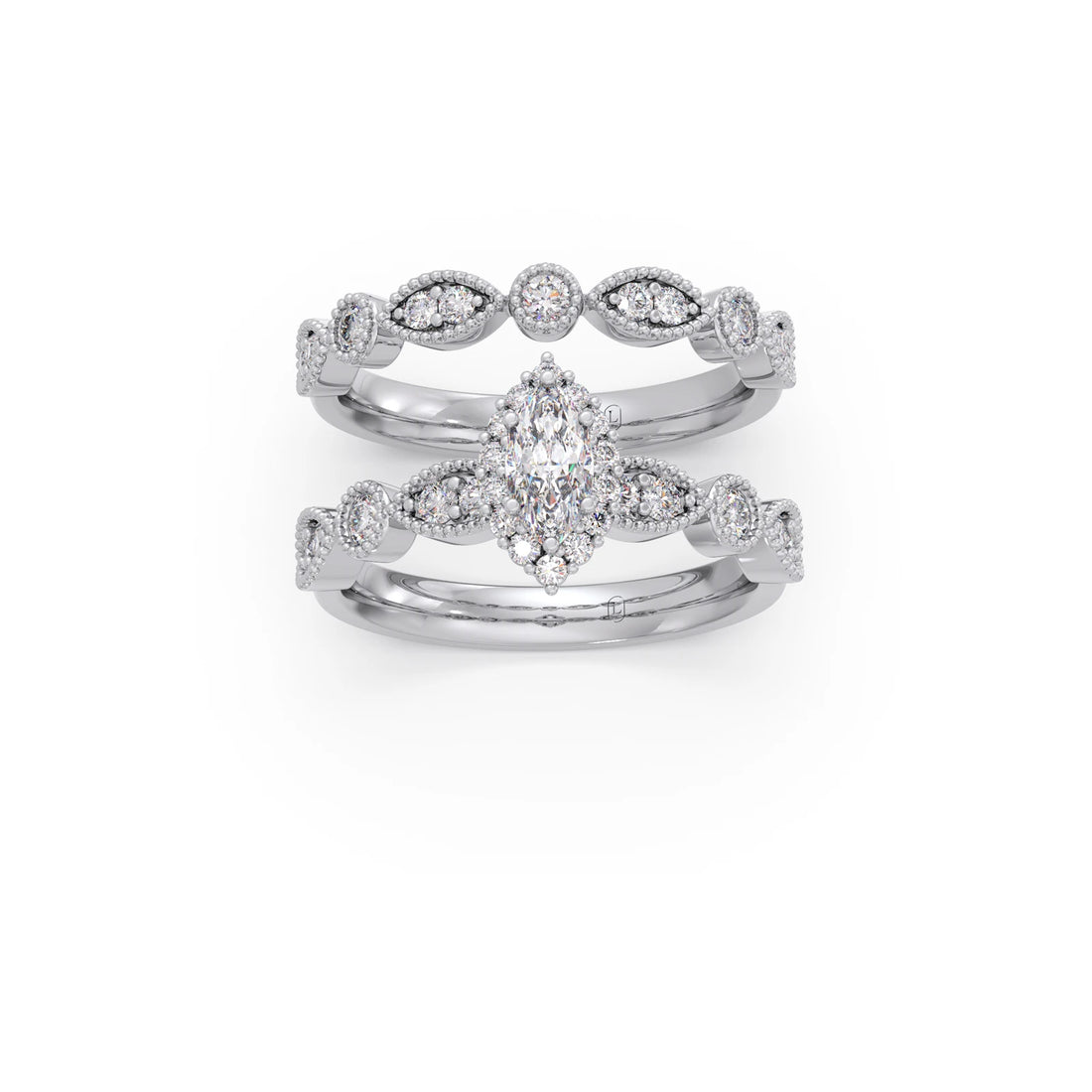 Marquise Solitaire with Round Diamond Petal Accents Stackable Ring