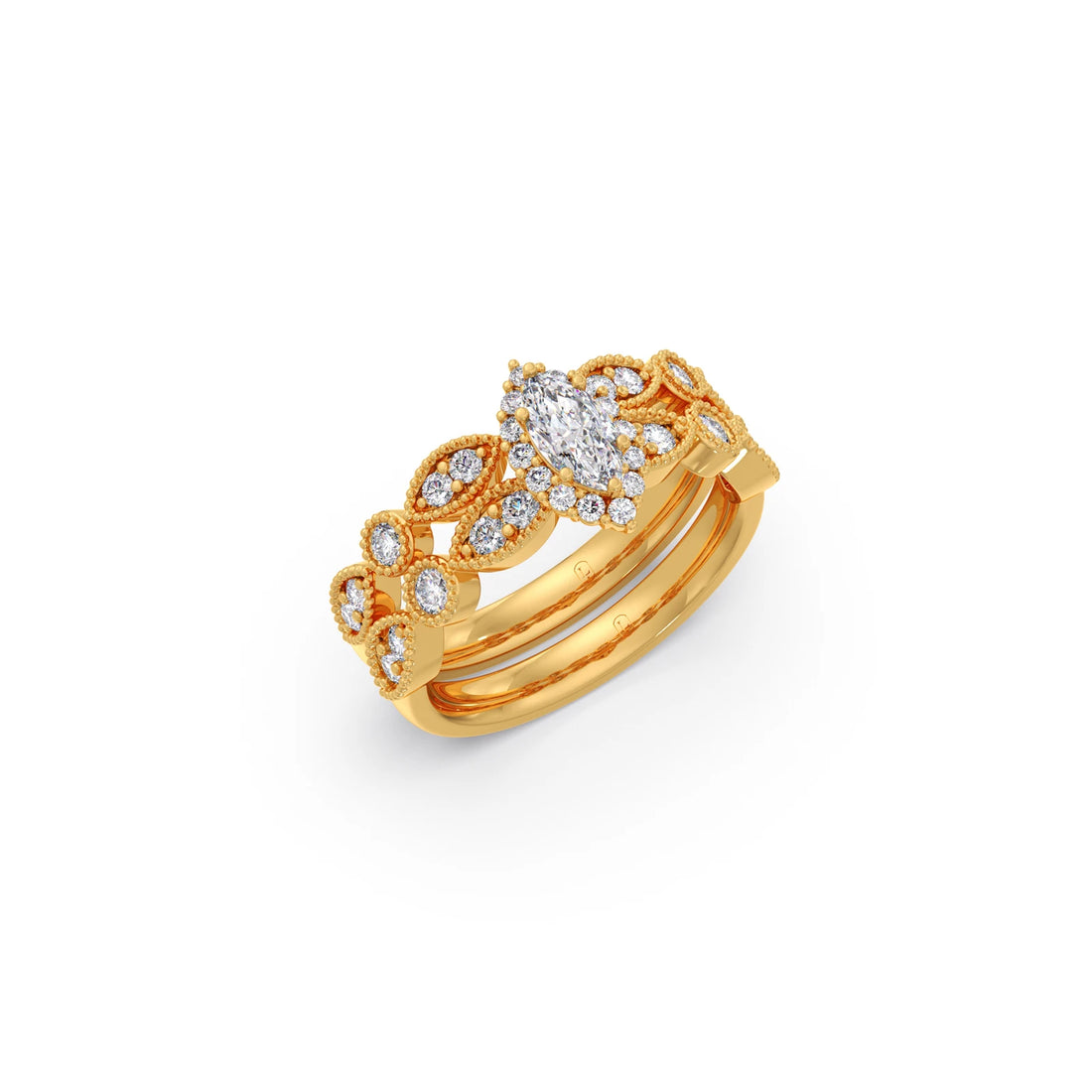 Marquise Solitaire with Round Diamond Petal Accents Stackable Ring