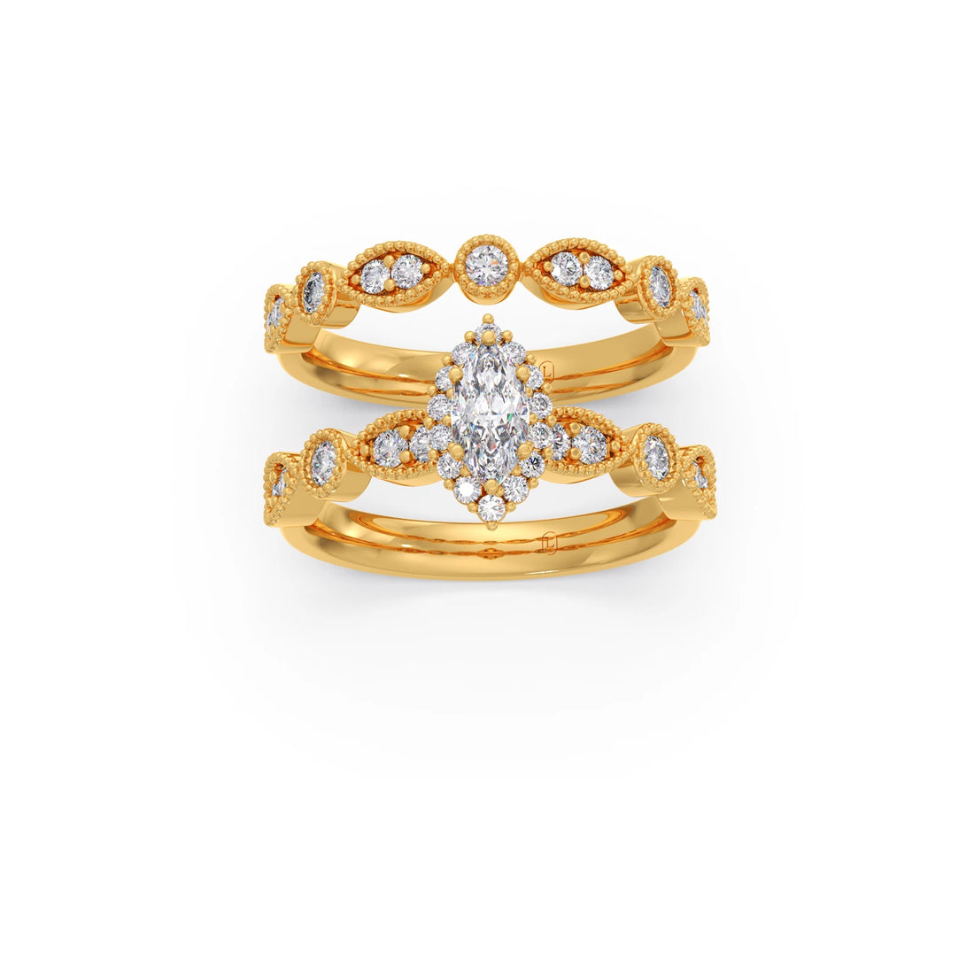 Marquise Solitaire with Round Diamond Petal Accents Stackable Ring