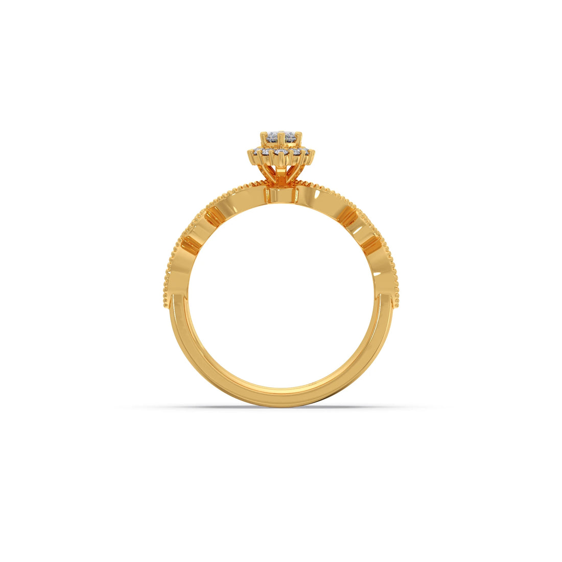 Marquise Solitaire with Round Diamond Petal Accents Stackable Ring