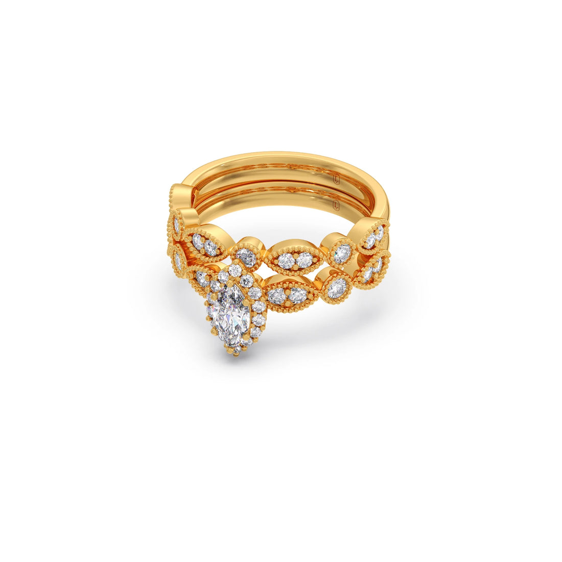 Marquise Solitaire with Round Diamond Petal Accents Stackable Ring