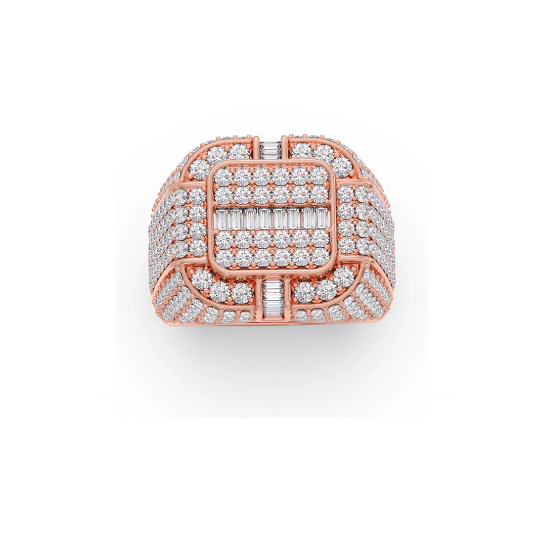 Baguette Center with Round Diamond Cluster Men's Ring