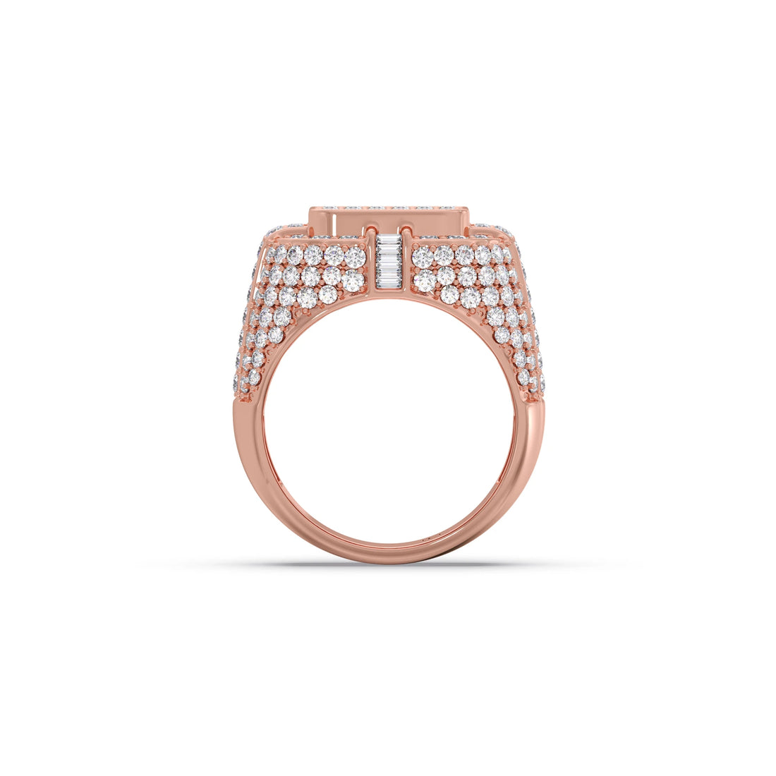 Baguette Center with Round Diamond Cluster Men's Ring