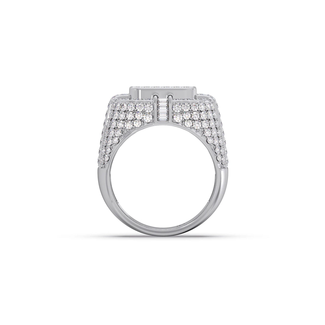 Baguette Center with Round Diamond Cluster Men's Ring
