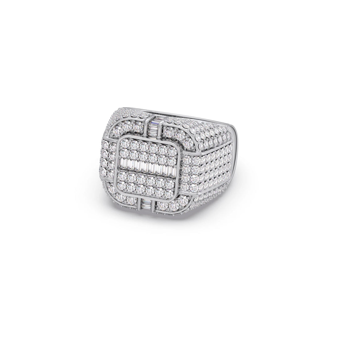 Baguette Center with Round Diamond Cluster Men's Ring