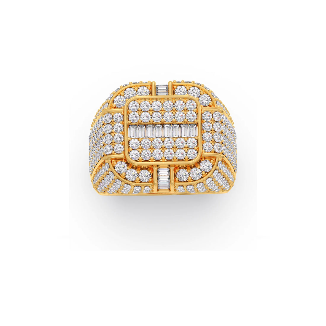 Baguette Center with Round Diamond Cluster Men's Ring