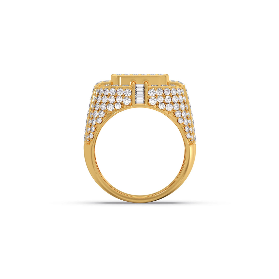 Baguette Center with Round Diamond Cluster Men's Ring