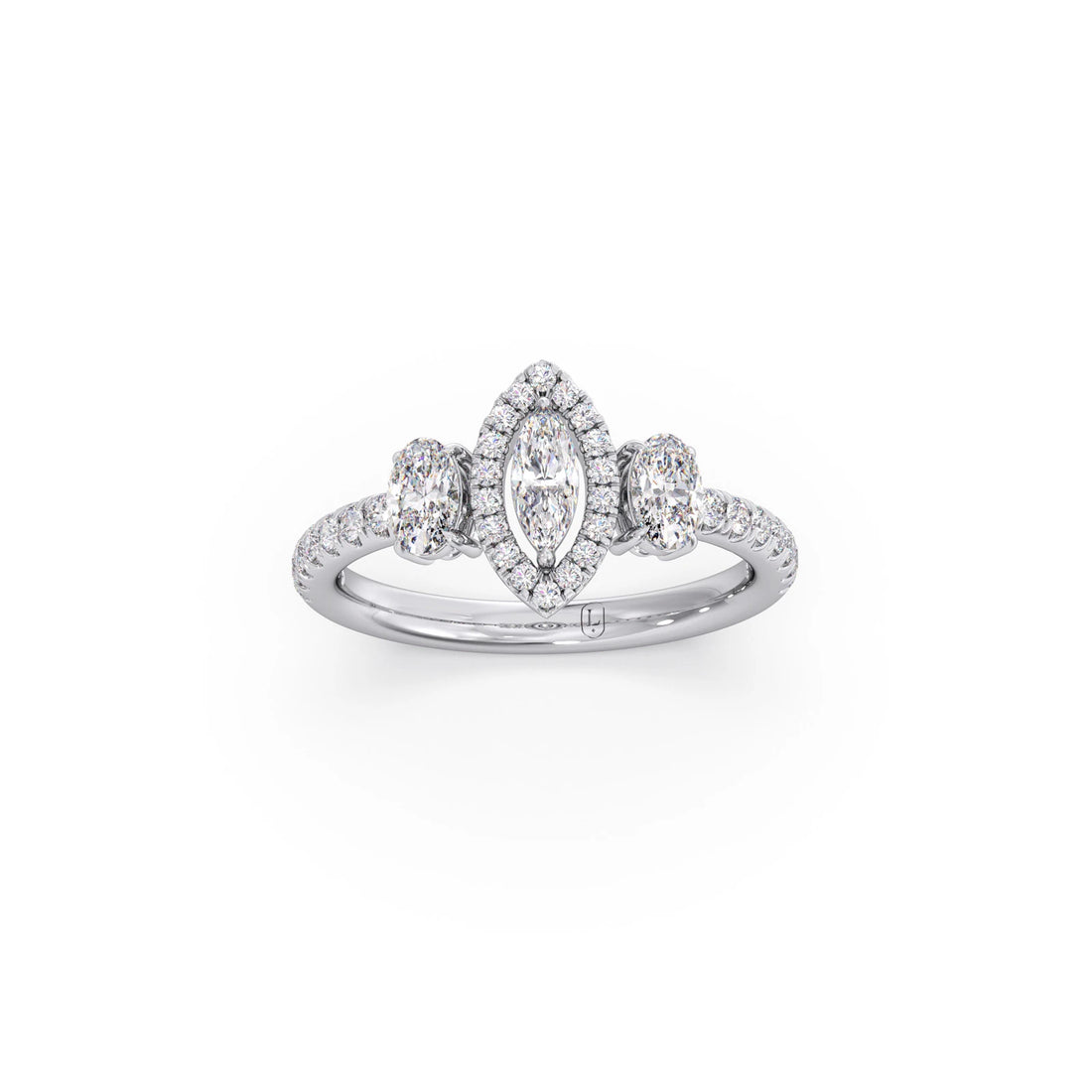 Trilogy Marquise Center with Oval and Round Accents Ring 0.84 Ct