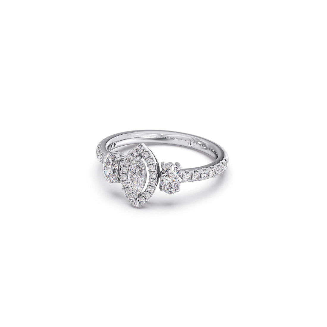 Trilogy Marquise Center with Oval and Round Accents Ring 0.84 Ct