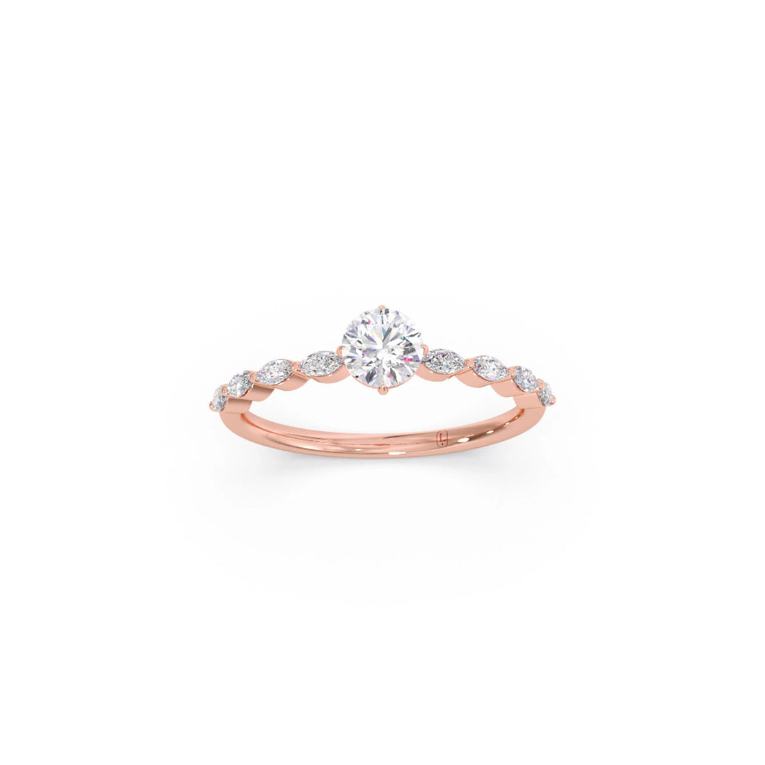 Round Diamond Marquise Accent Gold Ring