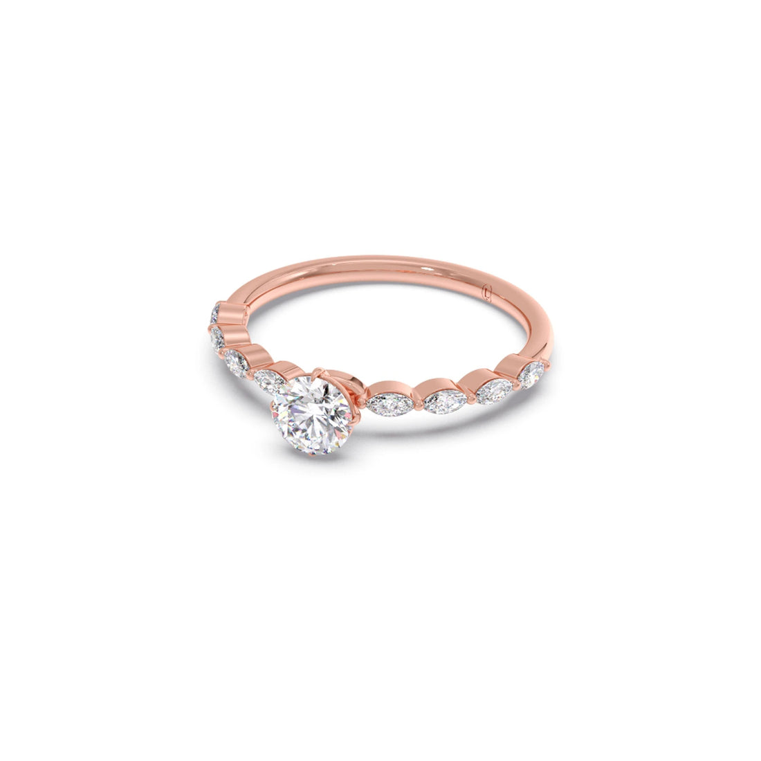 Round Diamond Marquise Accent Gold Ring