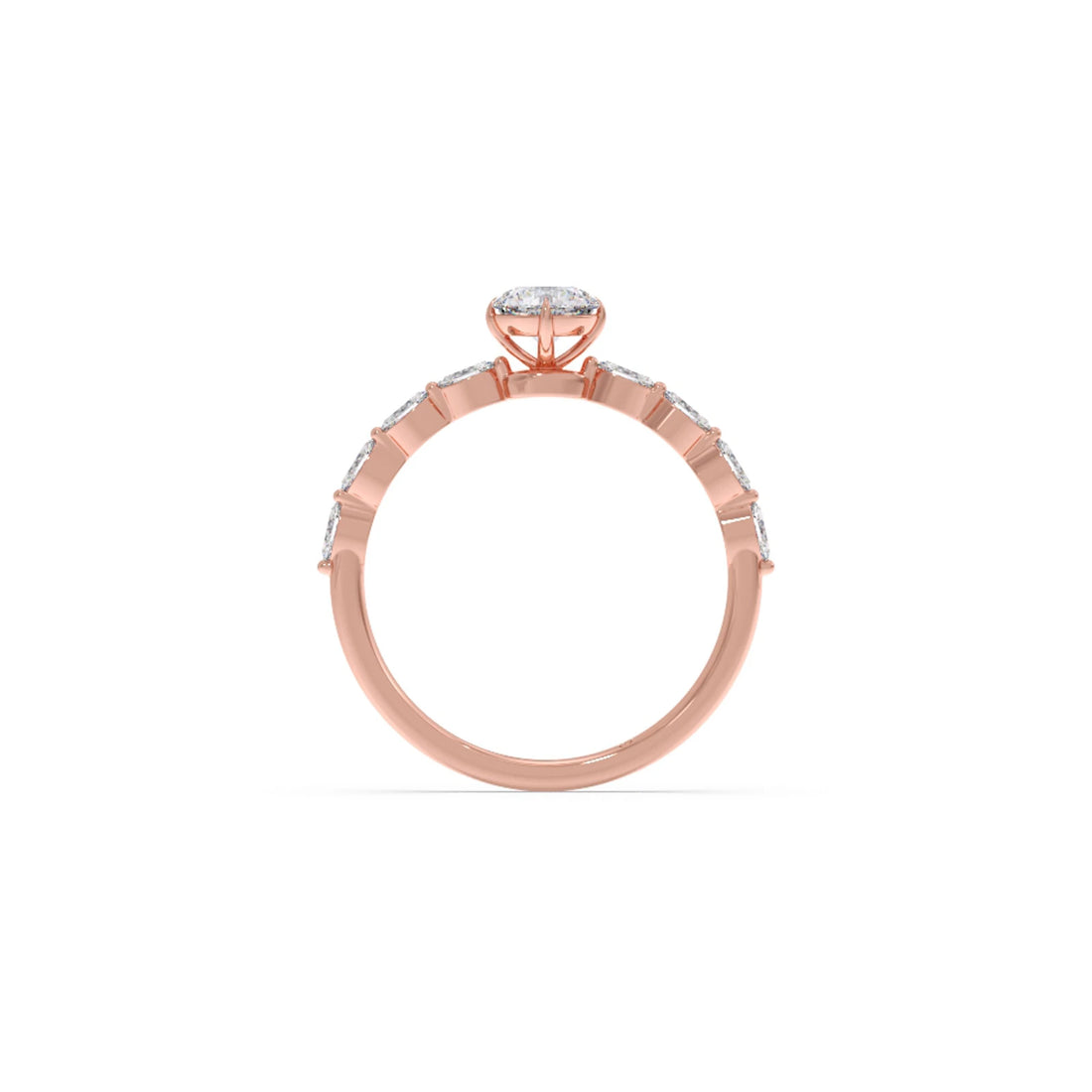 Round Diamond Marquise Accent Gold Ring