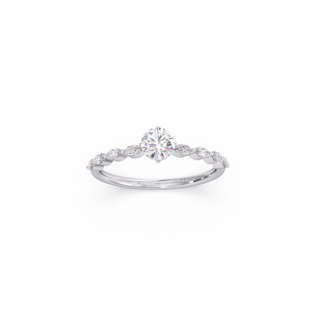 Round Diamond Marquise Accent Gold Ring