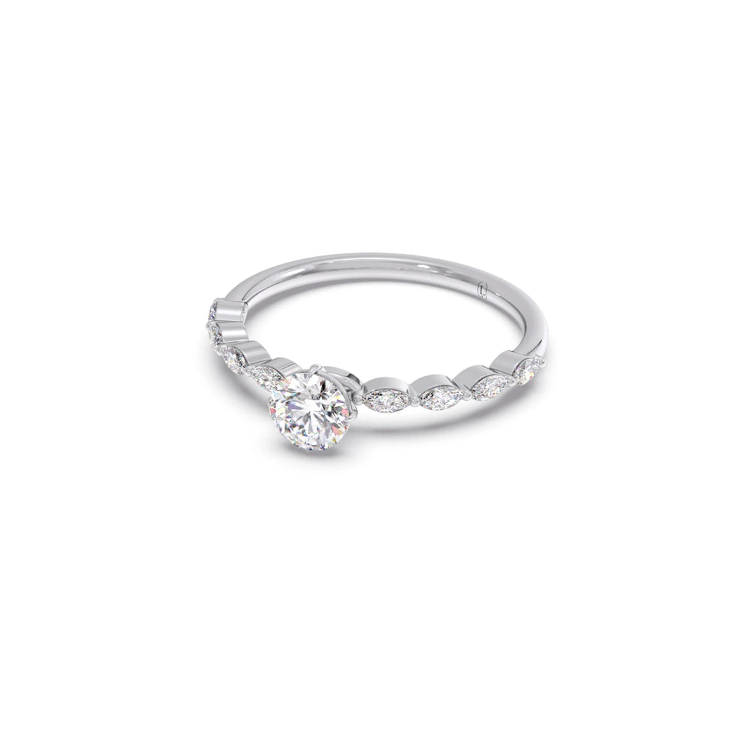 Round Diamond Marquise Accent Gold Ring