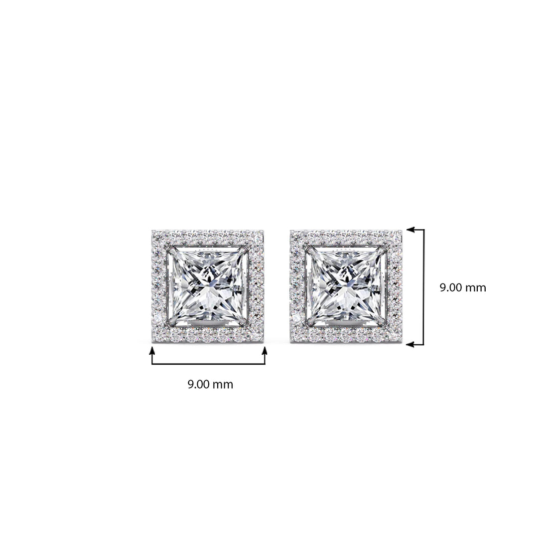Princess Cut Diamond Halo Stud Earrings