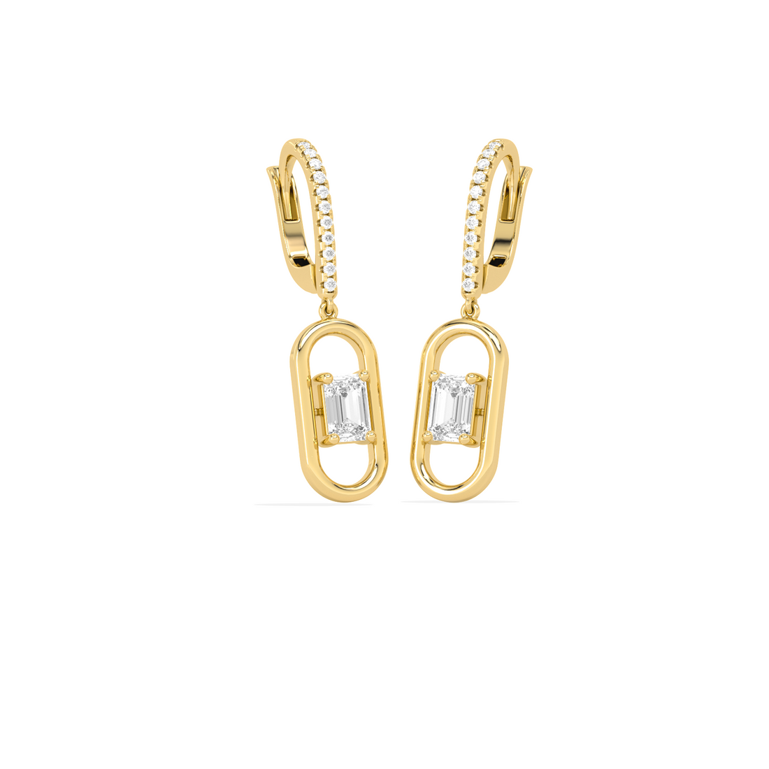 Elegant emerald cut diamond drop earring