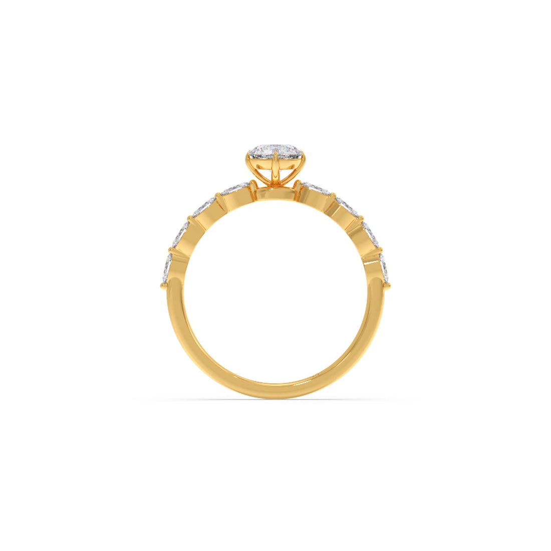 Round Diamond Marquise Accent Gold Ring