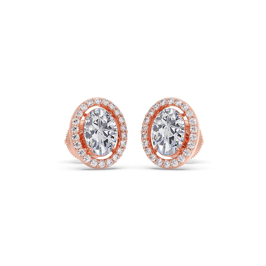 Oval Cut Diamond Halo Stud Earrings