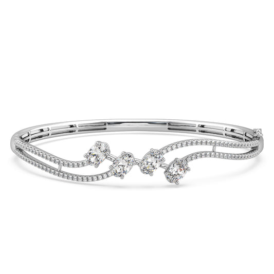 Oval-Cut Diamond Wave Bangle Bracelet
