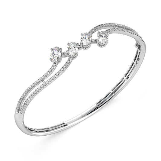 Oval-Cut Diamond Wave Bangle Bracelet