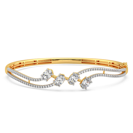 Oval-Cut Diamond Wave Bangle Bracelet