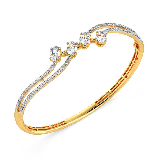 Oval-Cut Diamond Wave Bangle Bracelet