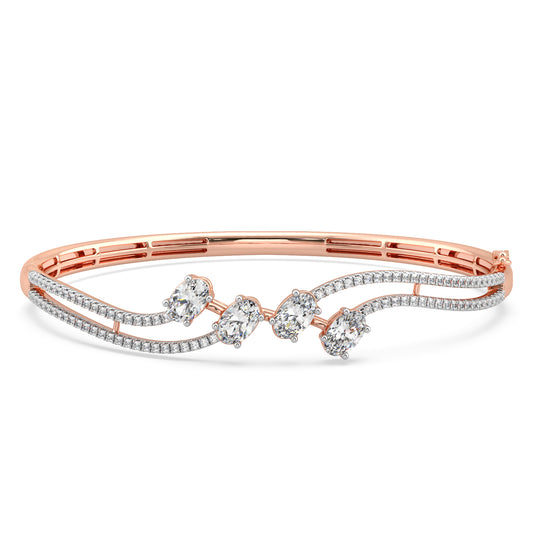 Oval-Cut Diamond Wave Bangle Bracelet