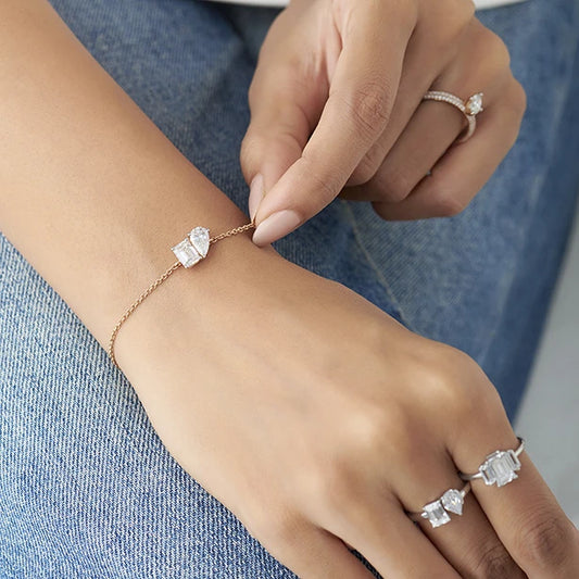 Pear & Emerald Cut Diamond Delicate Chain Bracelet