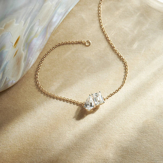 Pear & Emerald Cut Diamond Delicate Chain Bracelet