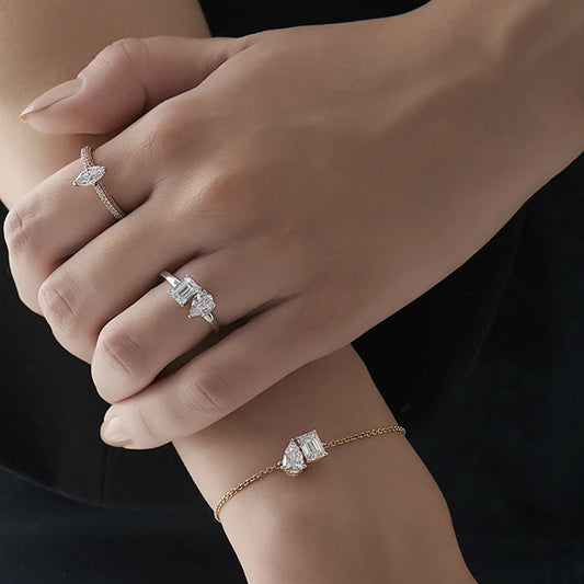 Pear & Emerald Cut Diamond Delicate Chain Bracelet