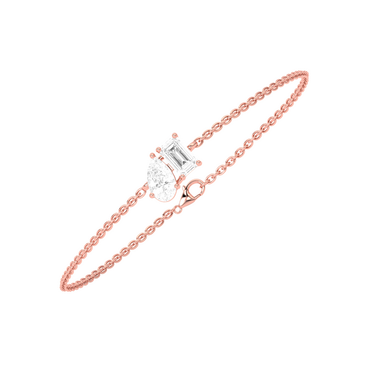 Pear & Emerald Cut Diamond Delicate Chain Bracelet