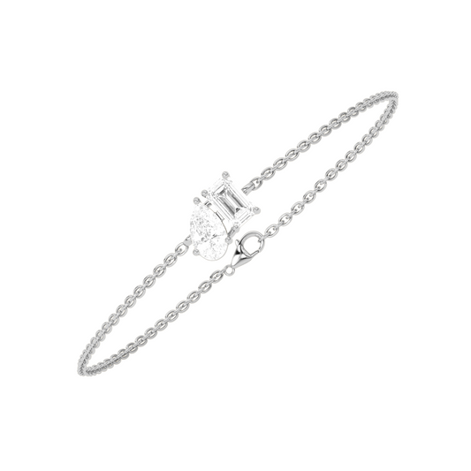 Pear & Emerald Cut Diamond Delicate Chain Bracelet