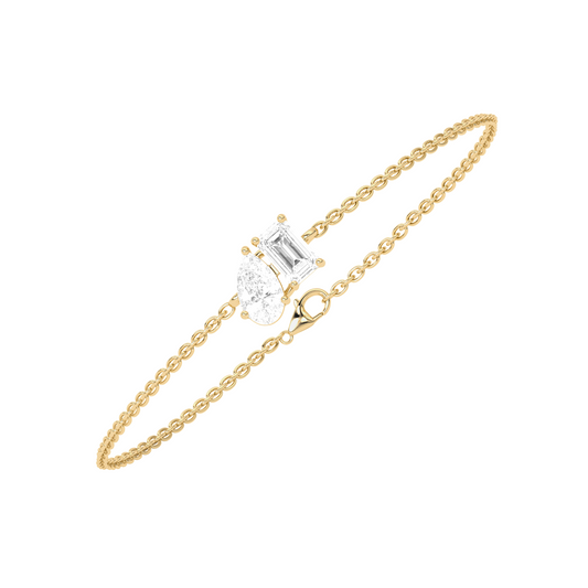 Pear & Emerald Cut Diamond Delicate Chain Bracelet