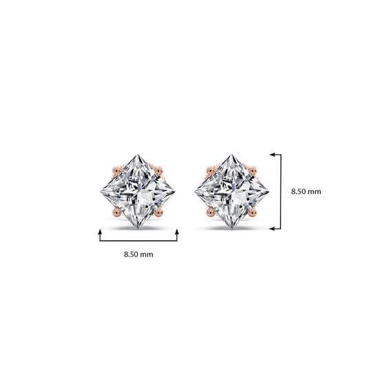 Four-Prong Princess Cut Diamond Stud Earrings