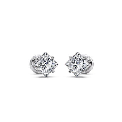 Four-Prong Princess Cut Diamond Stud Earrings