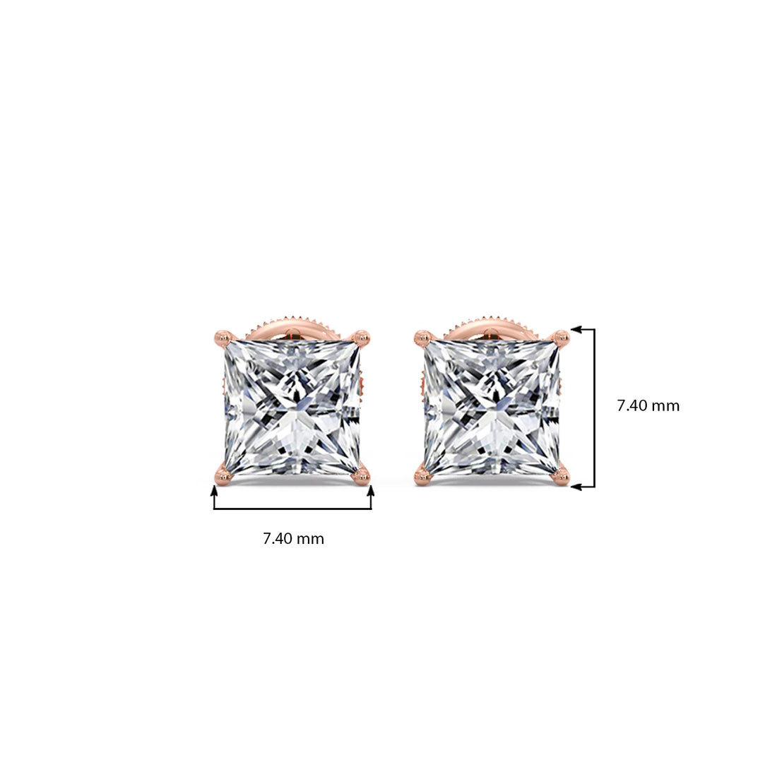 3.00 ct Elegant Princess Cut Diamond Stud Earrings