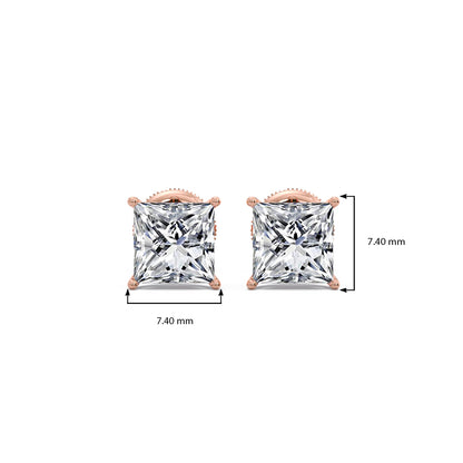 3.00 ct Elegant Princess Cut Diamond Stud Earrings
