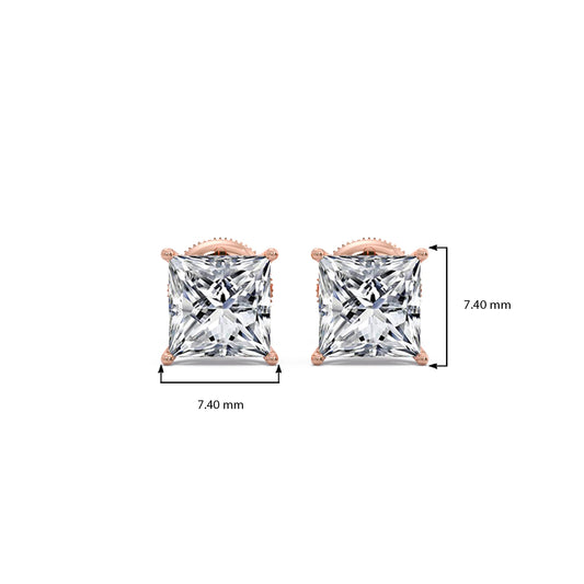 3.00 ct Elegant Princess Cut Diamond Stud Earrings