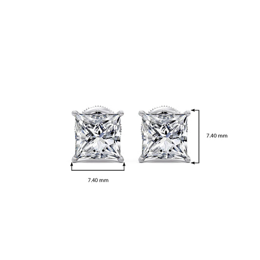 3.00 ct Elegant Princess Cut Diamond Stud Earrings