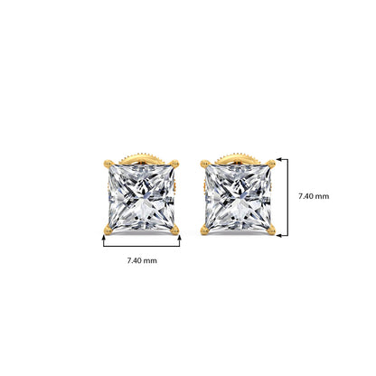 3.00 ct Elegant Princess Cut Diamond Stud Earrings
