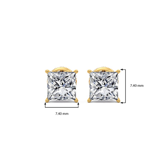 3.00 ct Elegant Princess Cut Diamond Stud Earrings