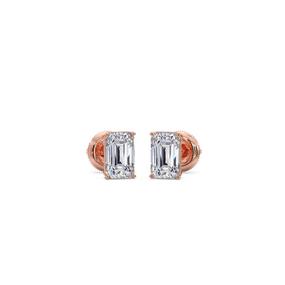 Four-Prong Emerald Cut Diamond Stud Earrings