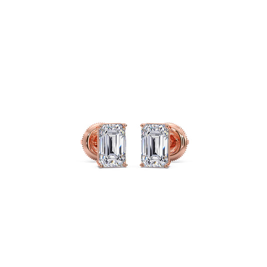 Four-Prong Emerald Cut Diamond Stud Earrings
