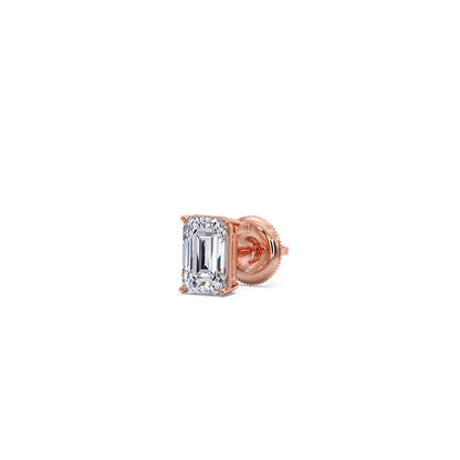 Four-Prong Emerald Cut Diamond Stud Earrings