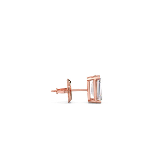 Four-Prong Emerald Cut Diamond Stud Earrings