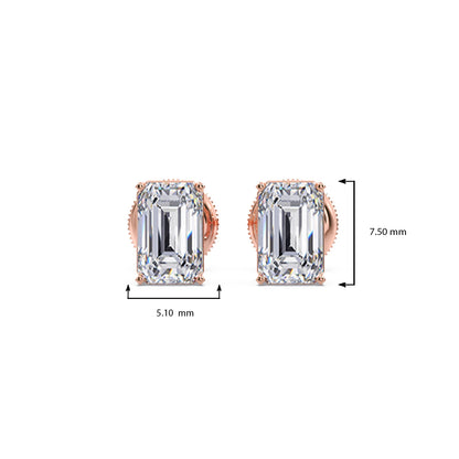 Four-Prong Emerald Cut Diamond Stud Earrings
