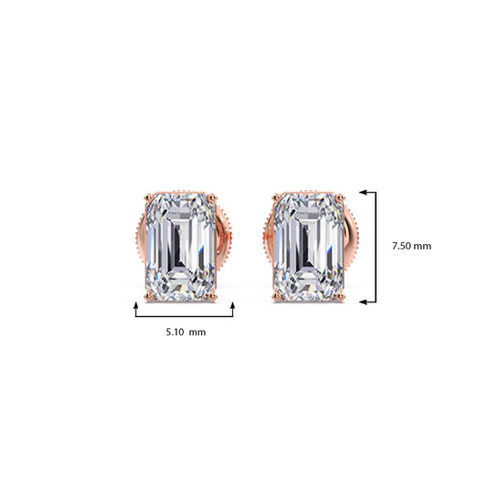 Four-Prong Emerald Cut Diamond Stud Earrings